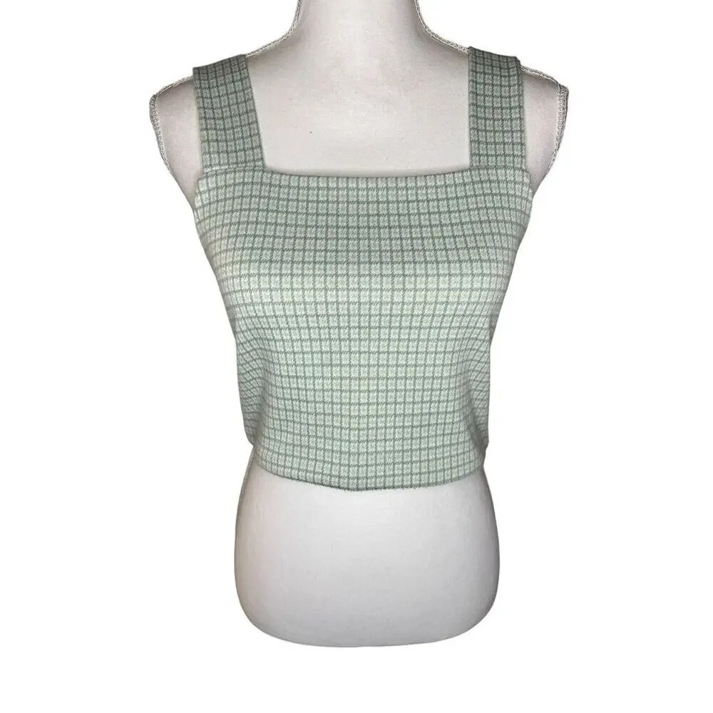 American Eagle Outfitters Women’s Medium Green & White Gingham Crop Top